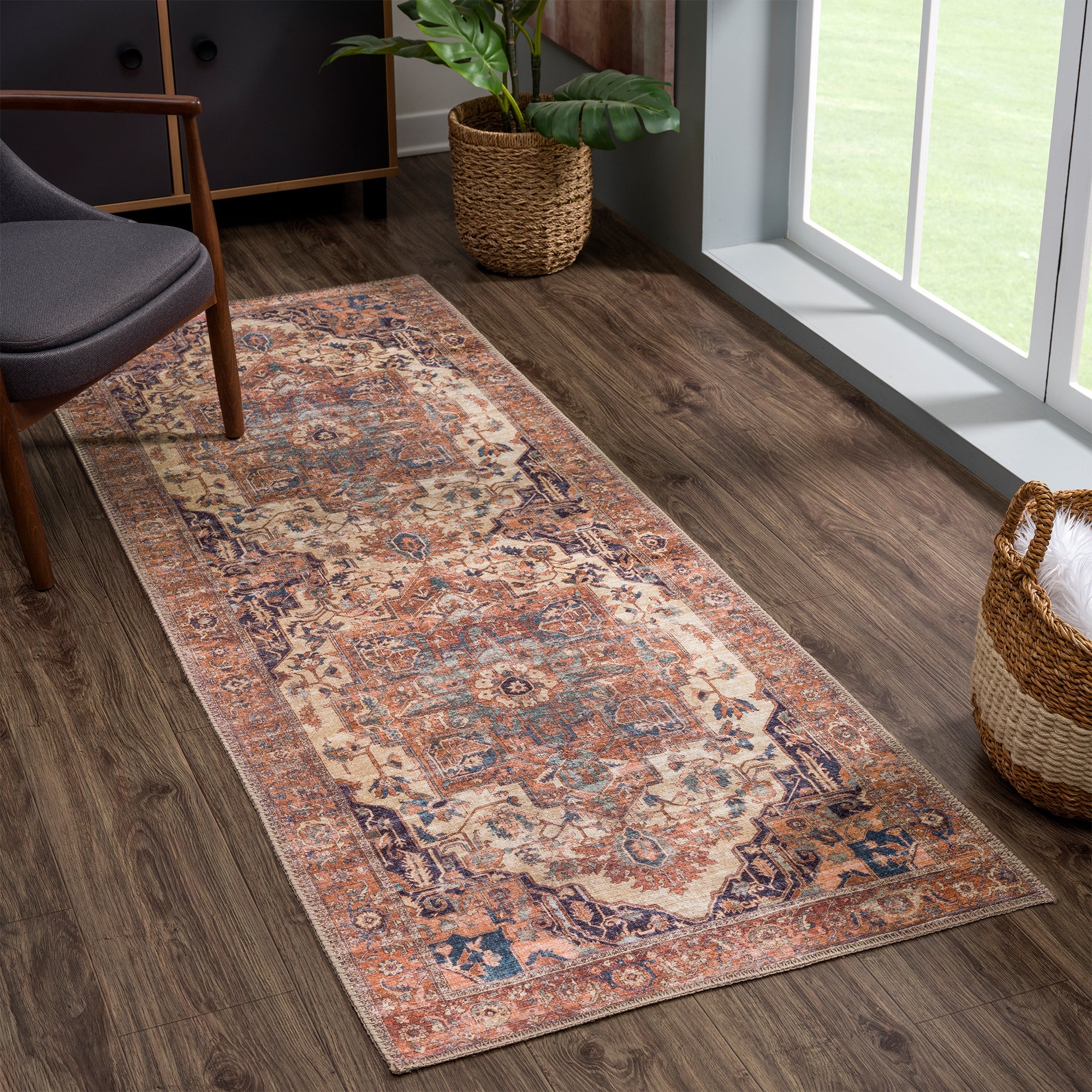 Ionia IO-08 Traditional Washable Rug | BEIGE/TERRACOTTA | Non-Slip - Image 11