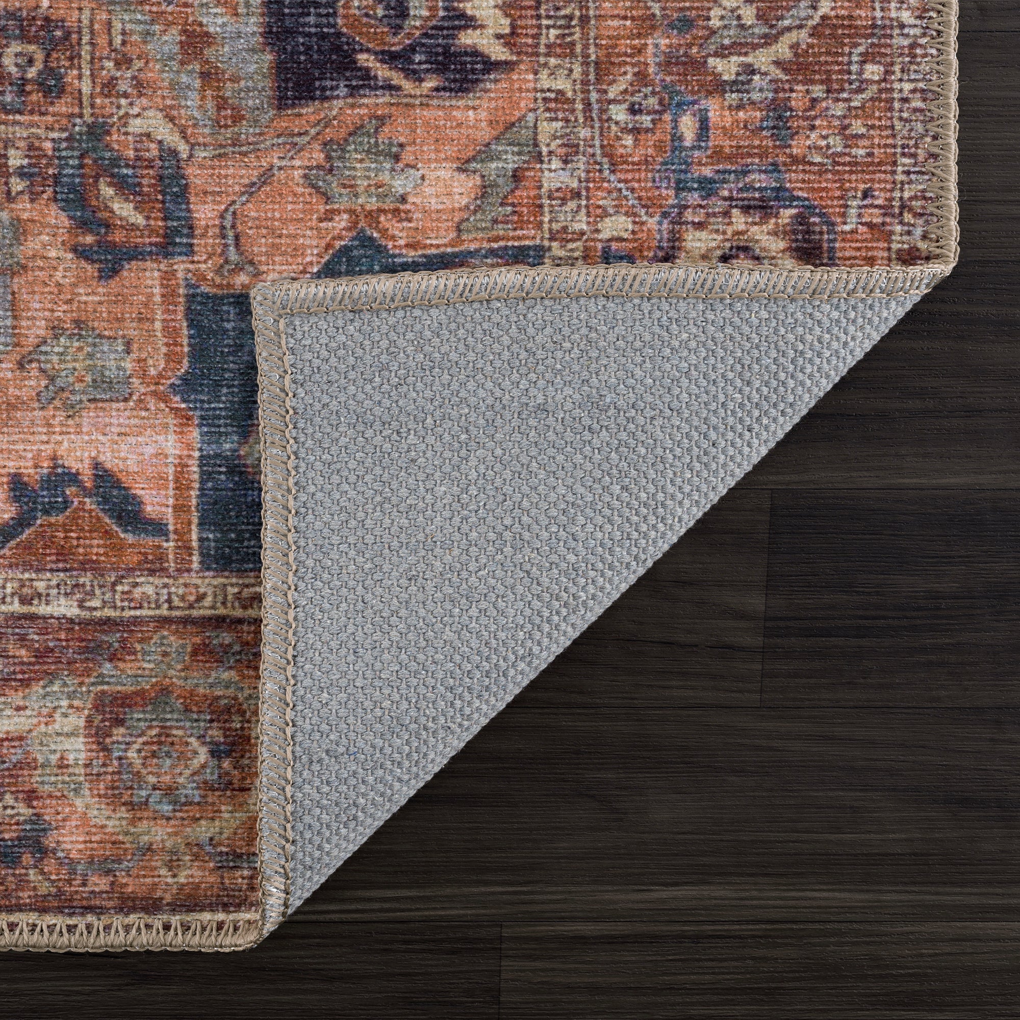 Ionia IO-08 Traditional Washable Rug | BEIGE/TERRACOTTA | Non-Slip - Image 7