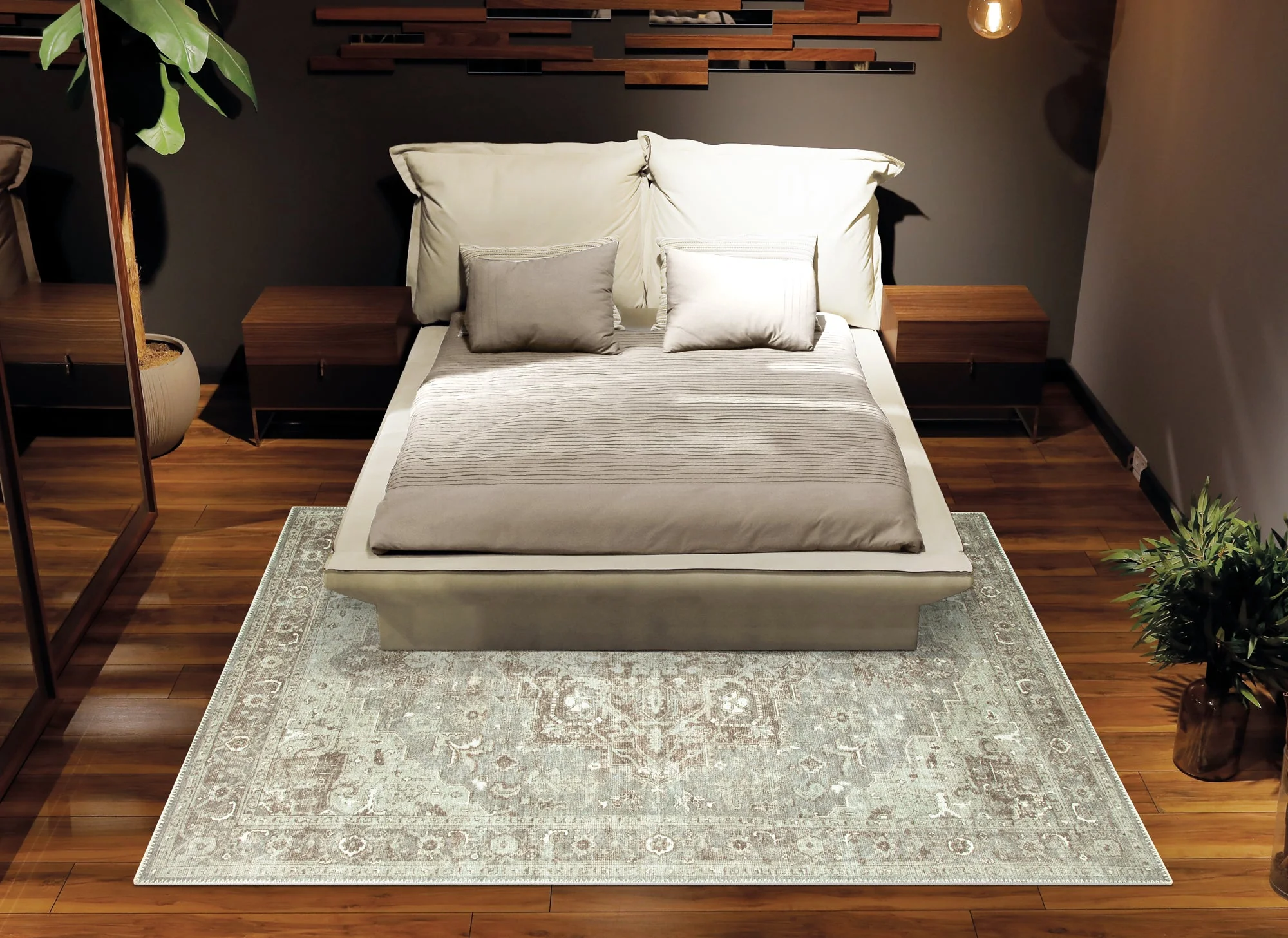 Ionia IO-14 Traditional Medallion Beige and Gray Washable Rug | Non-Slip - Image 7